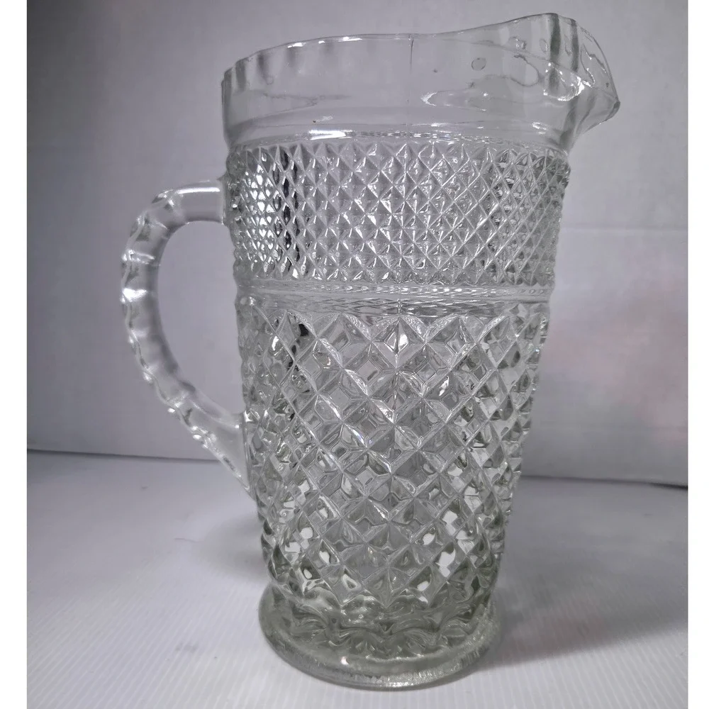 Vintage Anchor Hocking Wexford 64 Oz Clear Glass Pitcher Diamond Pattern